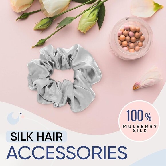 Silk Scrunchies 3 Pack Pure Mulberry 22 Momme Hair Ties Prevent Breakage main image 6
